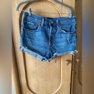 Levi's Medium Blue Denim Rolled Hem Cutoff Shorts